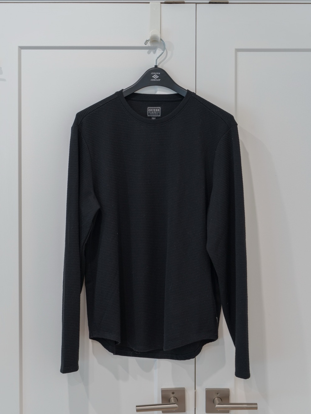GUESS Men's Black Crewneck Textured Knit Sweater